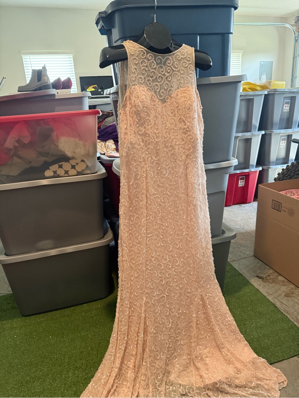 Elegant Blush Lace Maxi Dress with Sheer Yoke p43